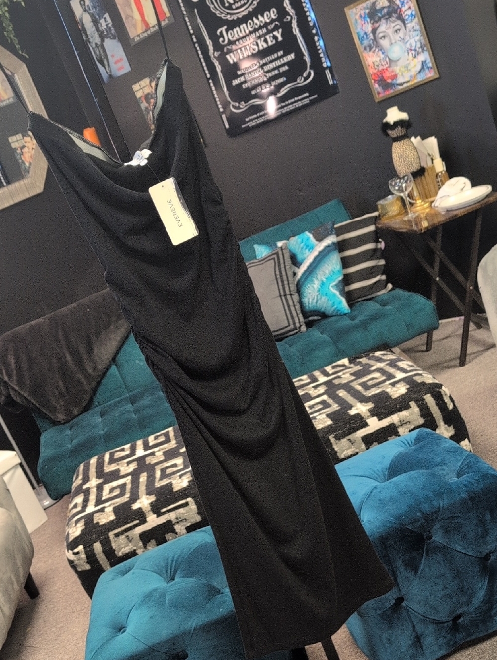 Michael Stars Black Strapless Draped Maxi Dress